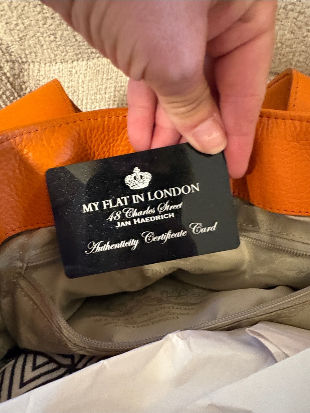 My Flat in London has Orange, Blue & Silver Colorblock Leather Tote Bag - Picture 3 of 8